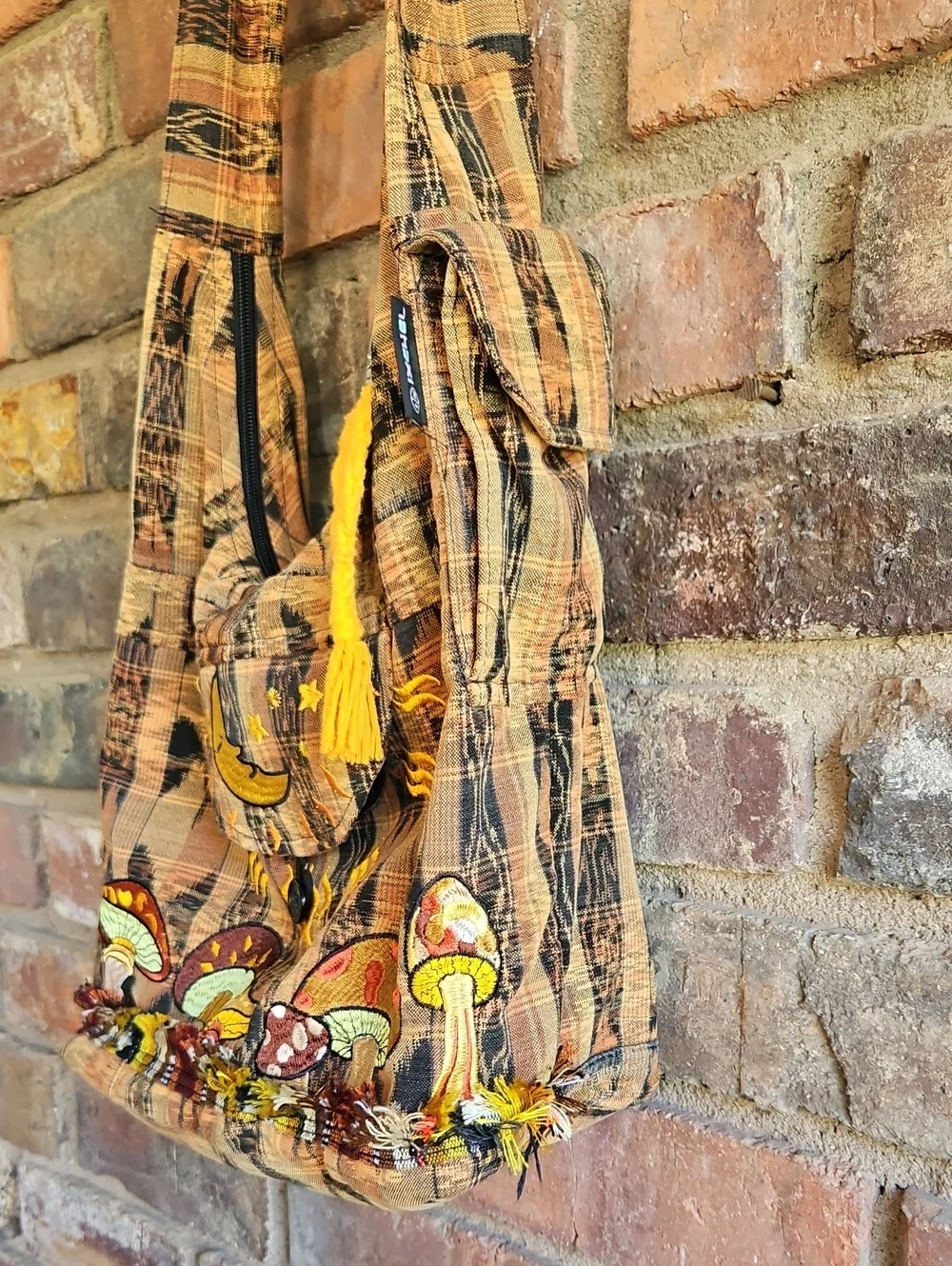 Funky Bohemian Embroidered Magical Mushroom Garden Crossbody Bag